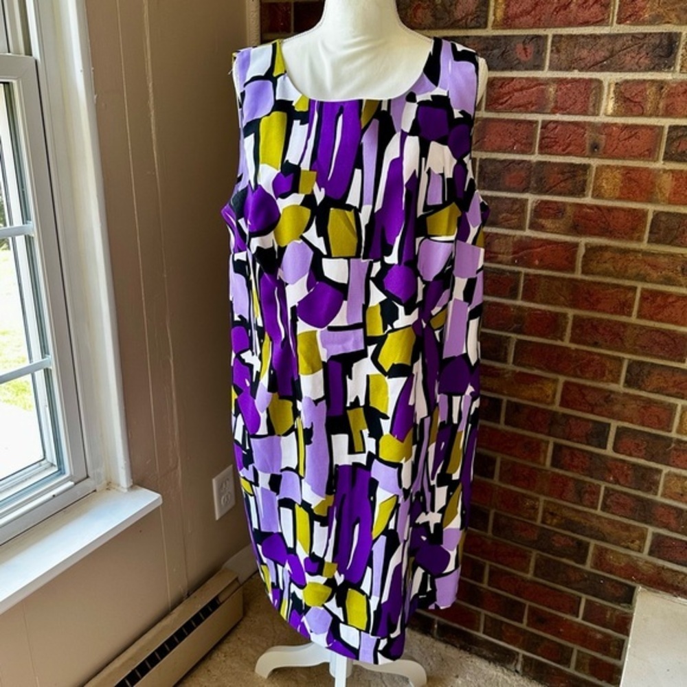 Ronni Nicole Purple Green Abstract Dress Bold Working Girl 90s Vibes Artsy Glam